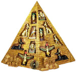 12pcs Ancient Egyptian Removable Miniature Figurine Set w/ Pyramid Display- King Tut, Nefertiti, Anubis, Isis, Bastet, Horus