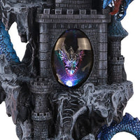 Pacific Giftware Mythical Blue Dragon Protecting Dragon Kingdom Castle with Illuminated Dragon Head Figurine 20 Inch