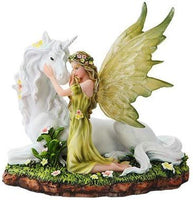 PTC 7 Inch Green Winged Fairy with Magical Unicorn Statue Figurine
