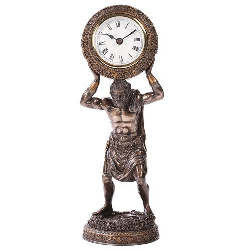 Bronzed Greek God Atlas Table Clock Made of Polyresin