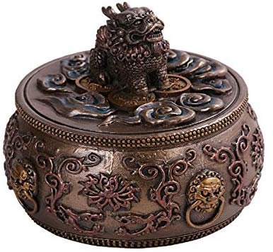 Pacific Giftware PT Traditional Chinese Money Feng Shui Chi Lin Dragon Horse Drum Box Resin Home Decor Figurine