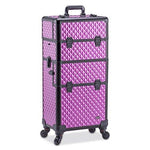 Professional Makeup Artist 2 in 1 Rolling Makeup Train Case Cosmetic Organizer with Easy Slide Extendable Storage Trays and Removable Trays