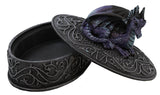 Mystical Guardian Purple Blue Dragon Swirls Oval Shaped Trinket Jewelry Box