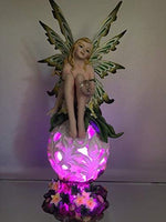 Spring Flower Fairie Sitting on Changing Color Led Orb Meadow Green Fairy Statue