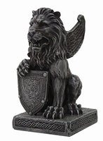 Lion Gargoyle with Shield Figurine Statue