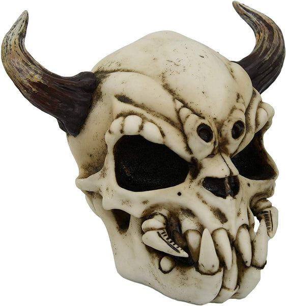 7.5 Inch Demon with Large Horns Skeleton Skull Statue Figurine