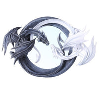 Large Chinese Feng Shui Ying Yang Day Night Twin Nemesis Dragon Round Wall Mirror Plaque Decor