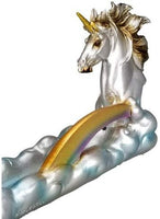 Botega Distributing Metallic Unicorn Horse with Colorful Rainbow Clouds Stick Incense Burner Holder