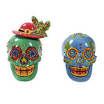 Pacific Giftware Day of Dead Sugar Blue & Green Skulls Salt & Pepper Shakers Set Rhinestone DOD