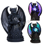 ABZ Brand Guardian Winged Gargoyle Crystal Ball Fiber Optic Statue Figurine Gothic Myth Fantasy Sculpture Decor Battery Operated
