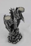 Pacific Giftware Fantasy Mythical Dragon Standing On Fiery Skulls Tabletop Candelabra Tealight Candle Holder 11 Inch Tall Metallic Silver Finish