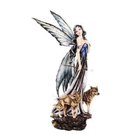 PTC 23.25 Inch Winter Princess Fairy with Two Wolves Statue Figurine