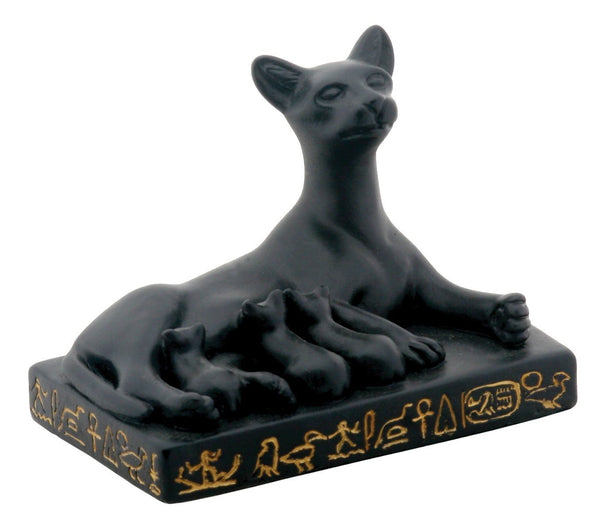 Black Mother Cat with Kittens Bastet Statue