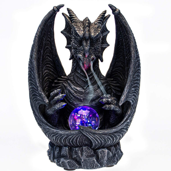 Pacific Giftware Guardian Dragon LED Lighted Stonewall Mountain Faux Stone Backflow Incense Burner Fantasy Dragon Breath Reverse Flow Smoke Waterfall Incense Collectible