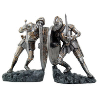 Medieval Knights in Full Armor Battling Bookends Set Collectible Figurine 8 Inch Tall