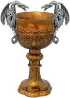 Pacific Giftware King Arthur's Fantasy Golden Chalice with Dual Dragon Wine Goblet Sculptural Decor