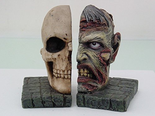 PTC 5.5 Inch Zombie and Skeleton Skull Painted Resin Bookend Set