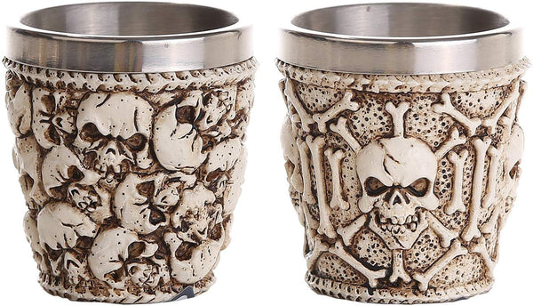 Novelty Decorative Ossuary Style Skull Skeletal Bones Shot Glasses Set of 2