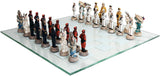World War 2 Themed Battle of Pearl Harbor Chess Set US vs Japan Hand Painted with Glass Board
