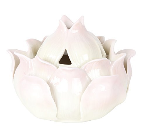 Pacific Giftware Meditation Auspicious Lotus Shape Porcelain Stick or Cone Lidded Incense Burner Holder Infuser