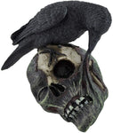 Sinister Raven Devouring Rotten Zombie Skull Figure