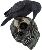 Sinister Raven Devouring Rotten Zombie Skull Figure