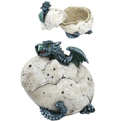 5 Inch Green Dragon Hatchling Cracked Egg Jewelry/Trinket Box Figurine