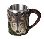 Alpha Grey Wild Wolf Coffee Mug Tree Bark Stainless Steel Tea Wolves 3D Head Gray