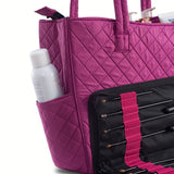 KIOTA Beauty Bag - Ideal for Bottles - Makeup Brush Storage Pocket and Outer Pockets - Quilted Finish Shoulder Bag Cosmetic Organizer - Slate
