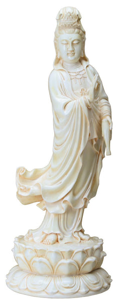 13 Inch Cream Toned Cold Cast Resin Kuan Yin Buddhist Statue