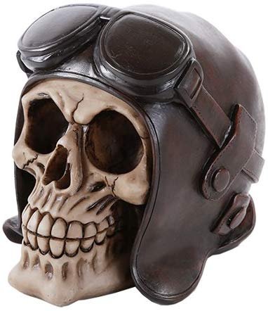 Pacific Giftware Skull Wearing Vintage Aviator Brown Leather WWII Hat Collectible