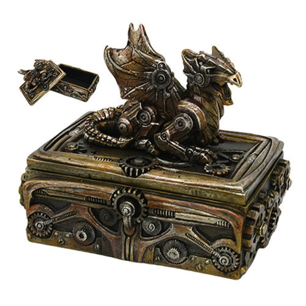 Steampunk Gears and Metal Dragon Jewelry Trinket Box Mythical Fantasy Decoration