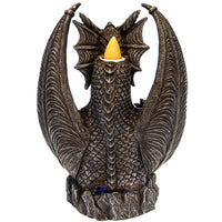 Pacific Giftware Guardian Dragon LED Lighted Stonewall Mountain Faux Stone Backflow Incense Burner Fantasy Dragon Breath Reverse Flow Smoke Waterfall Incense Collectible