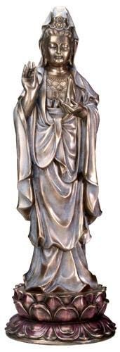 SUMMIT COLLECTION Eastern Enlightenment Merciful Bodhisattva Kuan Yin on Lotus Meditative Altar Statue in Bronze, 15.5 Inches