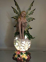 Spring Flower Fairie Sitting on Changing Color Led Orb Meadow Green Fairy Statue