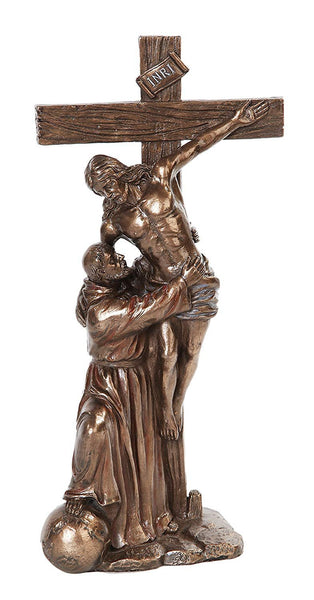12.75 Inch St. Francis with Christ on Crucifix Bronze Finish Figurine