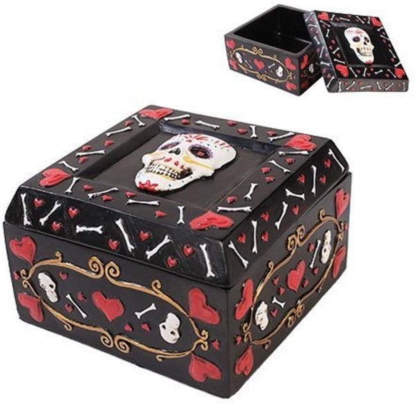 Pacific Trading Giftware Day of The Dead Black Jewelry/Trinket Candy and Offering Bowl Box Height 2.5'' Figurine Made of Polyresin