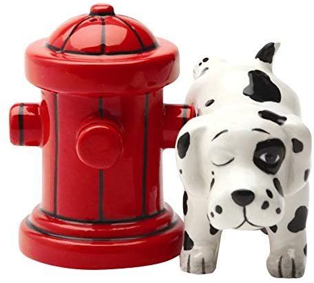 PACIFIC GIFTWARE Dalmation Dog with Fire Hydrant Ceramic Magnetic Salt & Pepper Shaker Set Novelty Gift