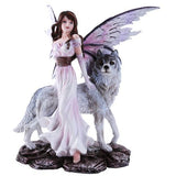 Pacific Giftware Purple Winged Fairy with Lone Wolf 10.5 Inch Collectible Figurine