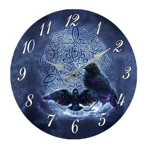 Black Raven Celtic 13.5" Wall Clock Round Plate By Brigid Ashwood