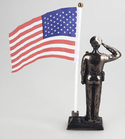 Police Officer Cold Cast Bronze Men In Blue Salute Stars and Stripes Honoring America's Finest Desktop Collectible Pen Holder