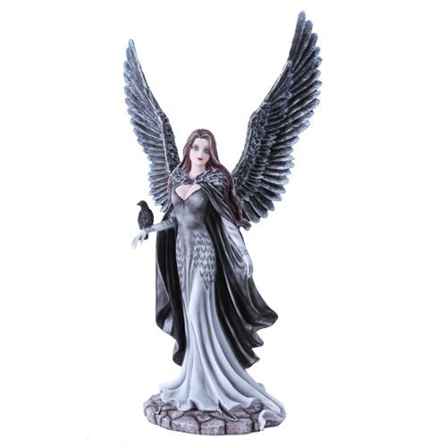 Garden Fairy Dark Angel With Raven Figurine Handpainted Resin
