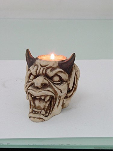 PTC Pacific Giftware Devil with Horns Hand Painted Resin Candle Holder, Beige