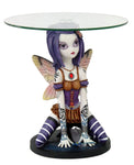 21 Inch Teri Gothic Biker Fairy Glass Top Side Table Statue Figurine