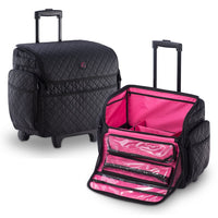 KIOTA Makeup Artist Case on Wheels, Soft Cosmetic Case with Trolley and Removable Storage Pockets for Beauty Products, Side Compartments with Zippers