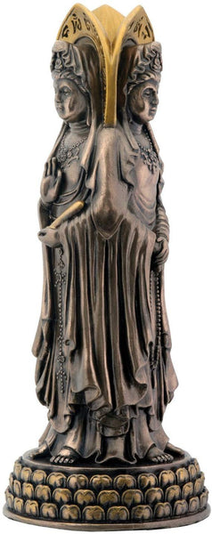 Bronze Three Sided Kuan Yin On Lotus Buddhism Figurine Display