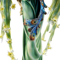 Large Graceful Peacock Fairy with Lily Flowered Wings Embracing Peacock Figurine 22 Inch