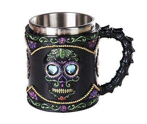 Day of the Dead Celebration Black Sugar Skull Floral Design Collectible Mug Tank