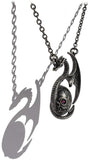 Masada Jewelry, Pewter Dragon with Man Skull Pendant Necklace
