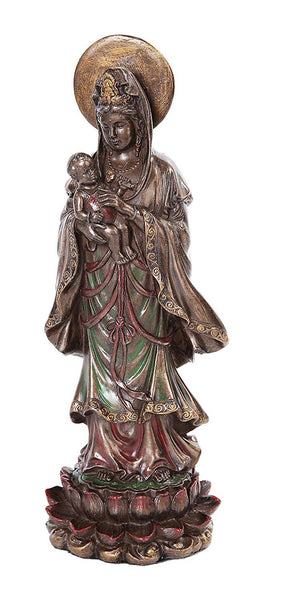 10.25 Inch Kwan Yin with Child Hindu Bronze Finish Statue Figurine